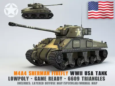 Low Poly M4A4 Sherman Firefly medium tank Low-poly 3D model