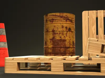Stylized lowPoly Industrial Debris Pack Game-Ready 3D Assets PBR Low-poly 3D model