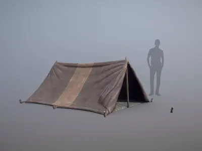Military Tent WWII TwoSleeping open vr3 Low-poly 3D model