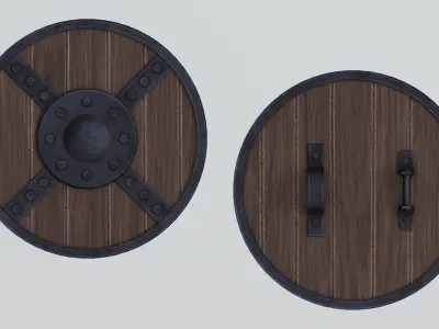 Medieval round wooden shield Low-poly 3D model