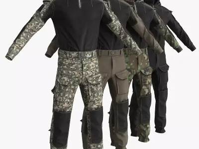 Combat Uniform 4 Colors Low-poly 3D model