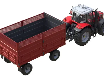 Massey Ferguson 7700S Tractor With Tipping Trailer Low-poly 3D model