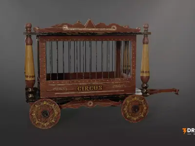 Circus Animal Cage Wagon- Medieval Circus travel Cart Low-poly 3D model