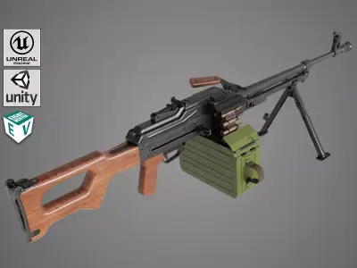 Machine Gun 11 Wood handle All PBR Unity UE Textures Low-poly 3D model