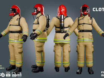 firefighter - clothyfic outfit Low-poly 3D model