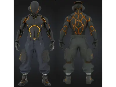 Black Futuristic Cyborg Character Low-poly 3D model