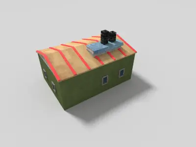 low poly building house with roof Low-poly 3D model