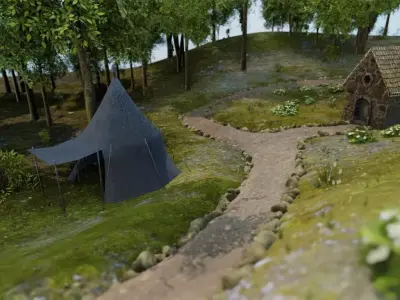 Medieval Village On A Hill 3D model