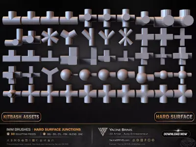 50 Hard Surface IMM Junctions Low-poly 3D model