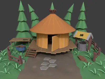 Low Poly Samurai Fishing Hut Low-poly 3D model