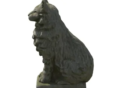 Furred cat stone statues Low-poly 3D model