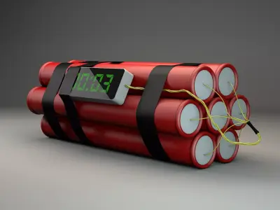 Ticking time bomb wired with TNT dynamite and digital clock Free 3D model