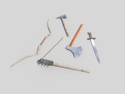 low poly medieval weapons pack 2 Low-poly 3D model