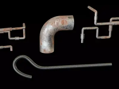 4 types of 3d modeling realistic old rusty pipes folder Low-poly 3D model