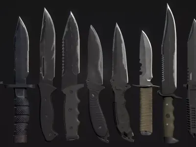 Tactical Combat Knife Kit 10 Fully Completed Gameready Knifes  Low-poly 3D model