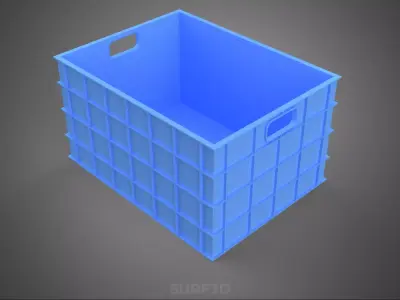 STANDARD RECTANGULAR BLUE PLASTIC CRATE BOX HANDHOLD CONTAINER 3D model