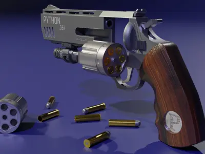 The low poly 3D model SciFi revolver GameReady Low-poly 3D model
