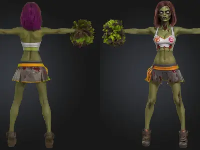 Stylized Zombie Cheerleader Girl Low-poly 3D model