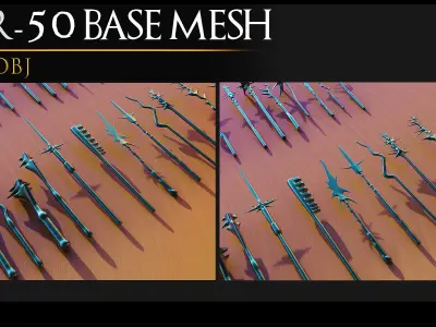 155 Models Of Weapons - Cold Weapons-3D Model-UV-Spear-Vol 07 Low-poly 3D model
