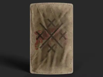 Slavic square leather shield-painted  bull symbol Low-poly 3D model