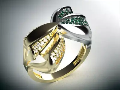 woman diamond ring 2 part  R00099 3D print model
