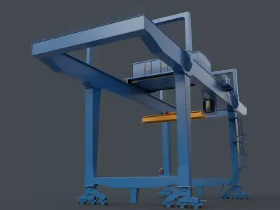 PBR Rail Mounted Gantry Crane RMG V1 - Blue Light Low-poly 3D model