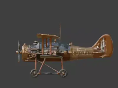 Stylized 3D Steampunk Vertical Takeoff Biplane Low-poly 3D model