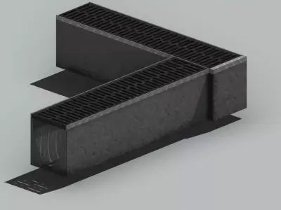 V200 Drain Channel Corner L Shape with End Cap 1m Concrete 3D model