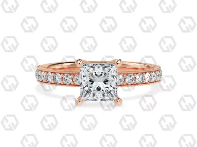 Ring 218 Princess shape milgrain pave set with Gems 3D print model