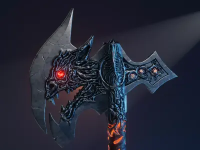 Demonic fantasy battle axe 4K Low-poly 3D model