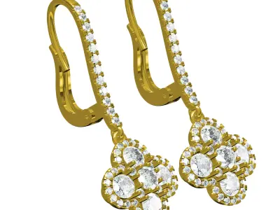 Antique Round Diamond Dangle Drop Earring 3D print model