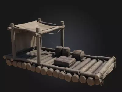 Rustic Raft Journey  Handcrafted River Adventure Asset 3D model