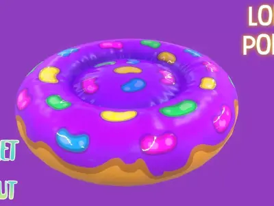 Stylized Violet Donut Pet Bed-Cartoon 3 D model-Dogs and Cats Free low-poly 3D model