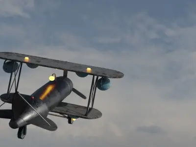 Plane vintage biplane in sky 3D model