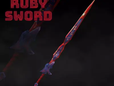 Handpainted Fantasy Ruby  Dark Sword Low-poly 3D model Low-poly Low-poly 3D model