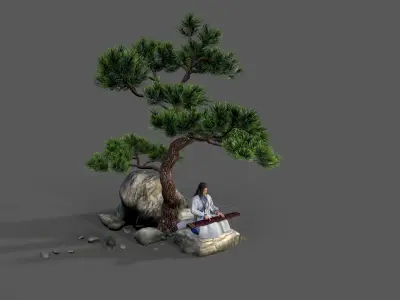 ancient china zither musical instrument Low-poly 3D model purchase