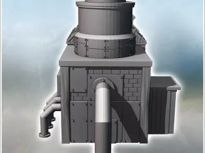 Post-apocalyptic industrial building with large ventilation turb 3D print model