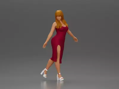 Elegant woman in dress gracefully walking with confidence 3D print model