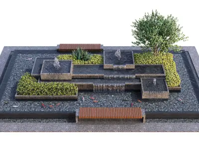 Landscaping Figure with Plants Waterfalls and Fish 2 3D model