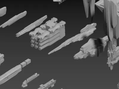 spaceships low-poly set 01 3D model