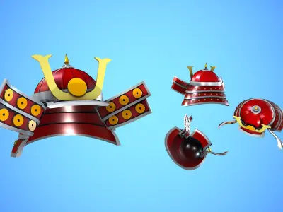 SAMURAI HELMET CARTOON STYLIZED Low-poly 3D model