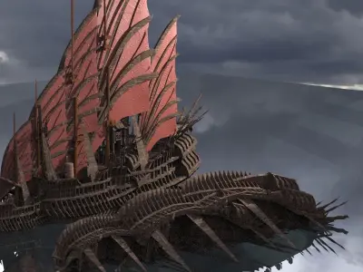 Kings Asian Red Fin sailed Ship wreck 3D model