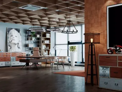 Interior of a modern industrial   style office Low-poly 3D model