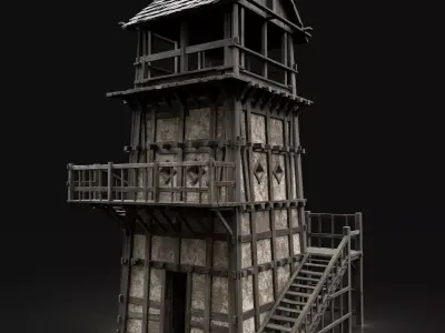 ENTERABLE AAA NEXT GEN MEDIEVAL CITY TOWN TOWER WATCHTOWER Low-poly 3D model