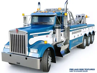 Kenworth W900 Wrecker truck Low-poly 3D model