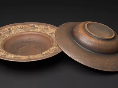 Wide Clay Plate with Floral Ornament Low-poly 3D model