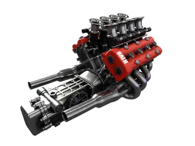 V8 engine 3D model PBR