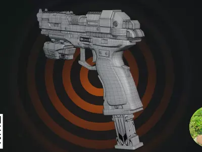 Cyberpunk Tactical Pistol - Stealth Black Futuristic Handgun 3D model