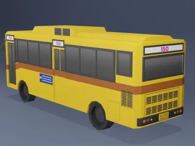 Yellow Thai bus Low poly v02 Low-poly 3D model