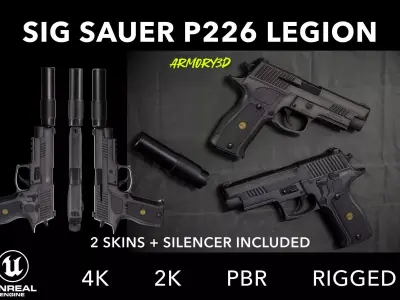 Game Ready Silenced SIG Sauer P226 Pistol PBR Rigged  Low-poly 3D model
